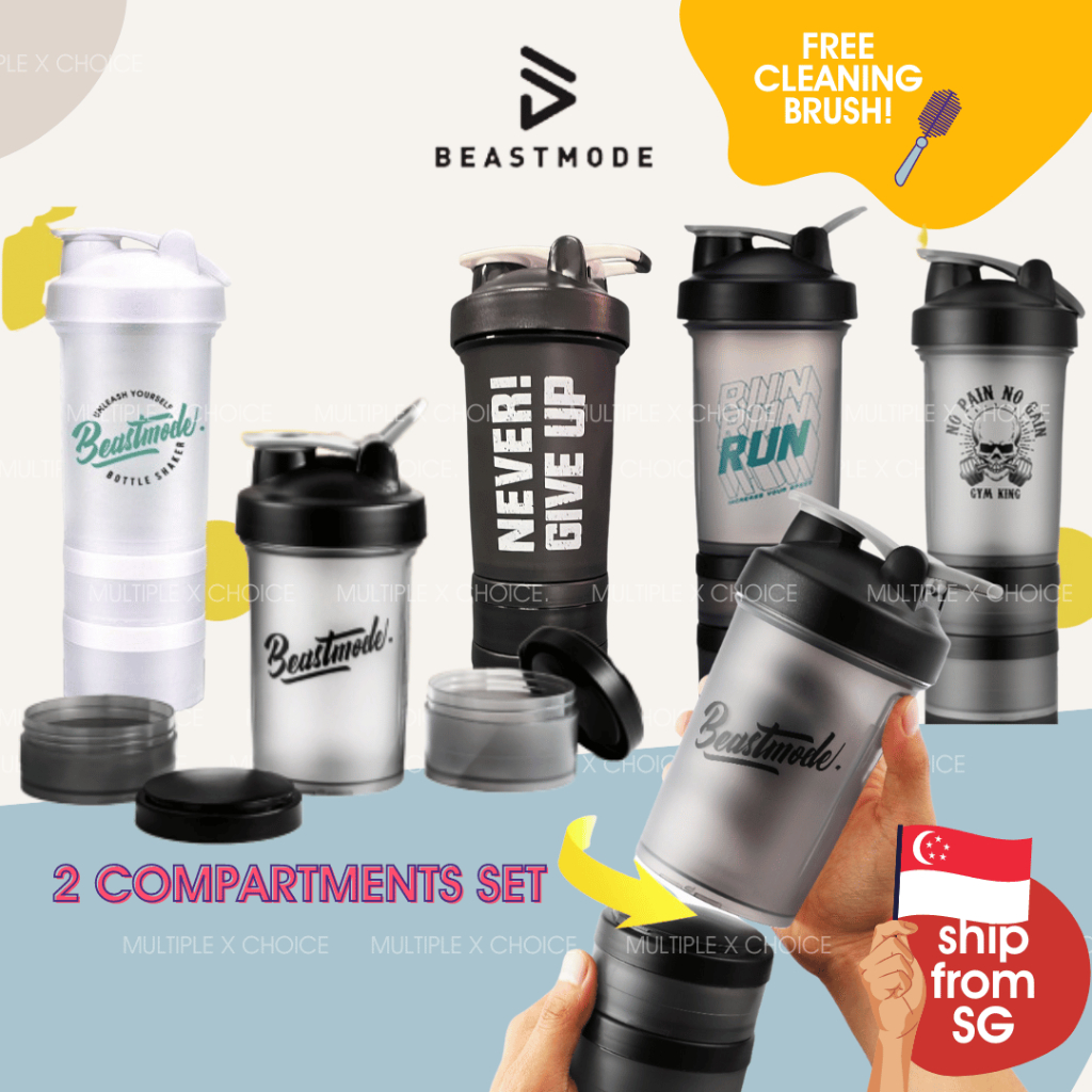 BEASTMODE Sports Gym Protein Shaker Water Bottle Set