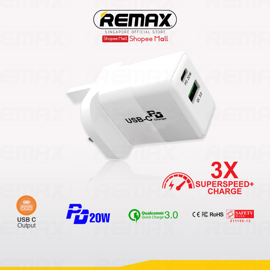 [Remax Energy] RL-PD20W PD 20W + QC 3.0 USB-C 3x SuperSpeed Fast Wall ...