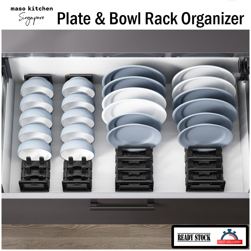 [SG Seller] Plate & Bowl Rack Organizer Adjustable Drawer