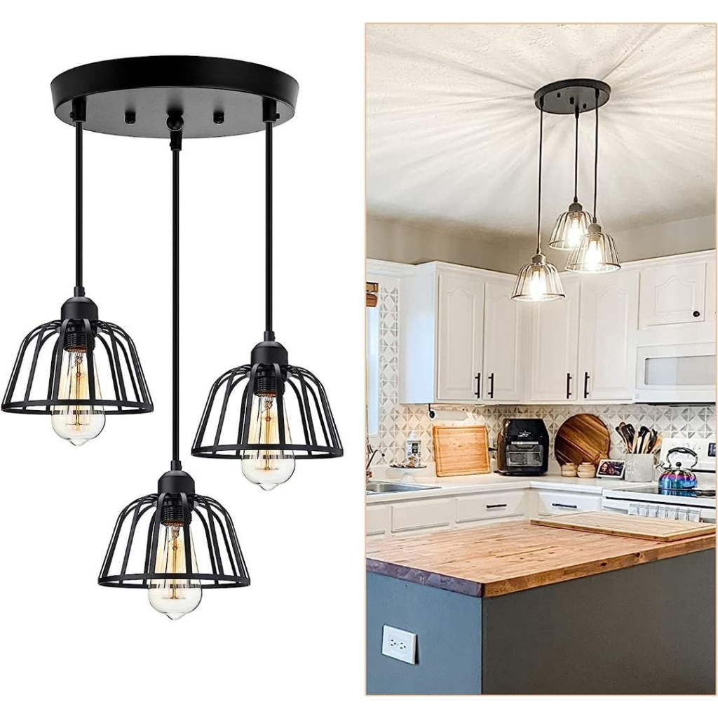 2818) Frideko Pendant Light - Industrial 3-Light Adjustable Pendant ...