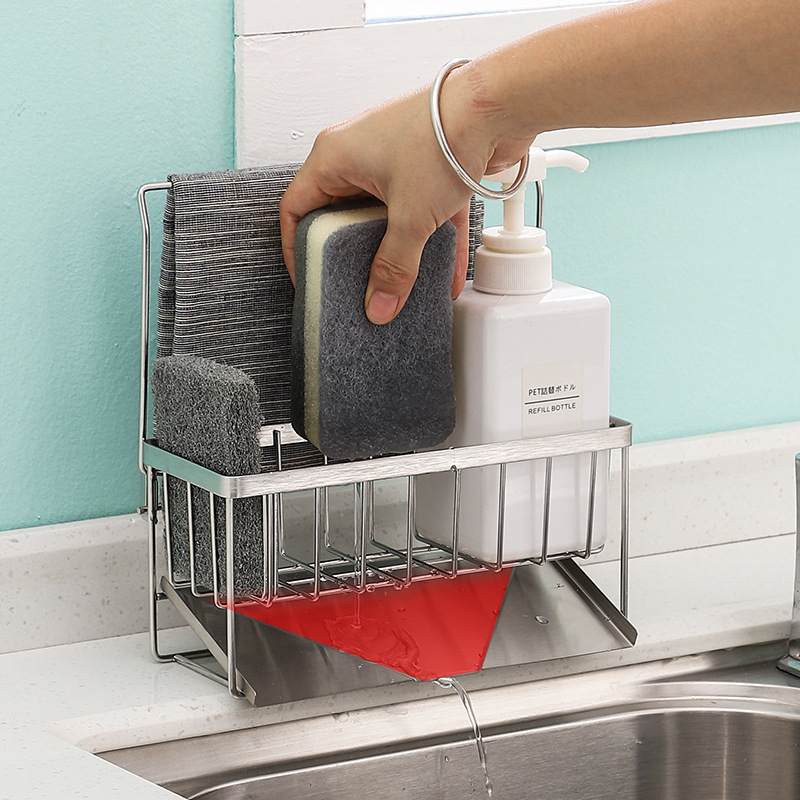 Kitchen Sponge Towel Holder Rack Stainless Steel Sink Rack Hanger Dish ...