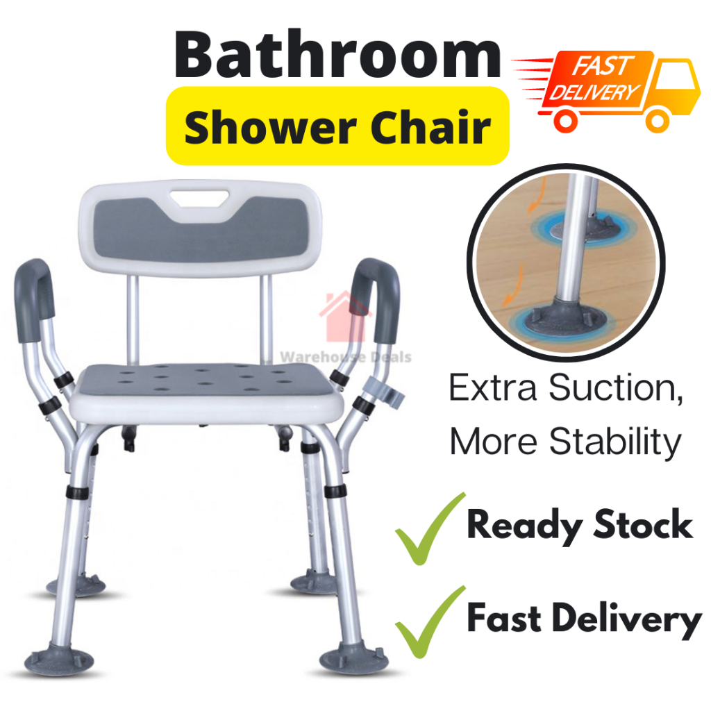 Upgraded Shower Chair With Backrest & Arm Support & Suction Cups