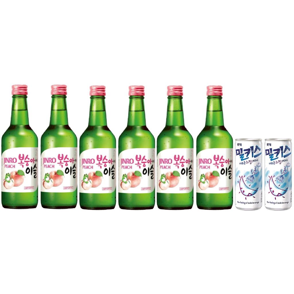 Jinro Soju PEACH 6 Pack Bundle 13 abv (06 x 360ml Bottle) FREE