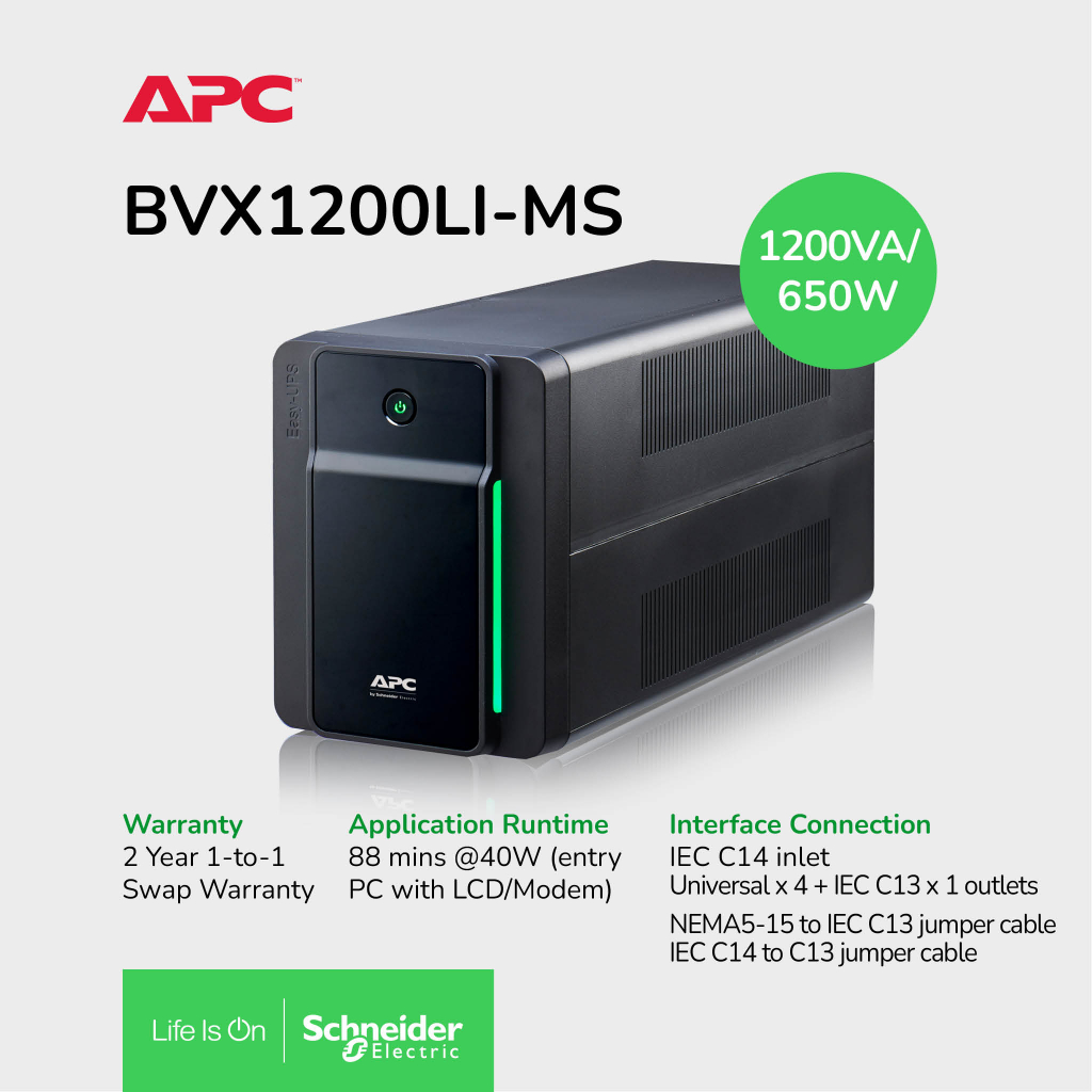 APC Easy UPS BVX 1200VA, 230V, AVR, Universal Sockets, BVX1200LI-MS ...