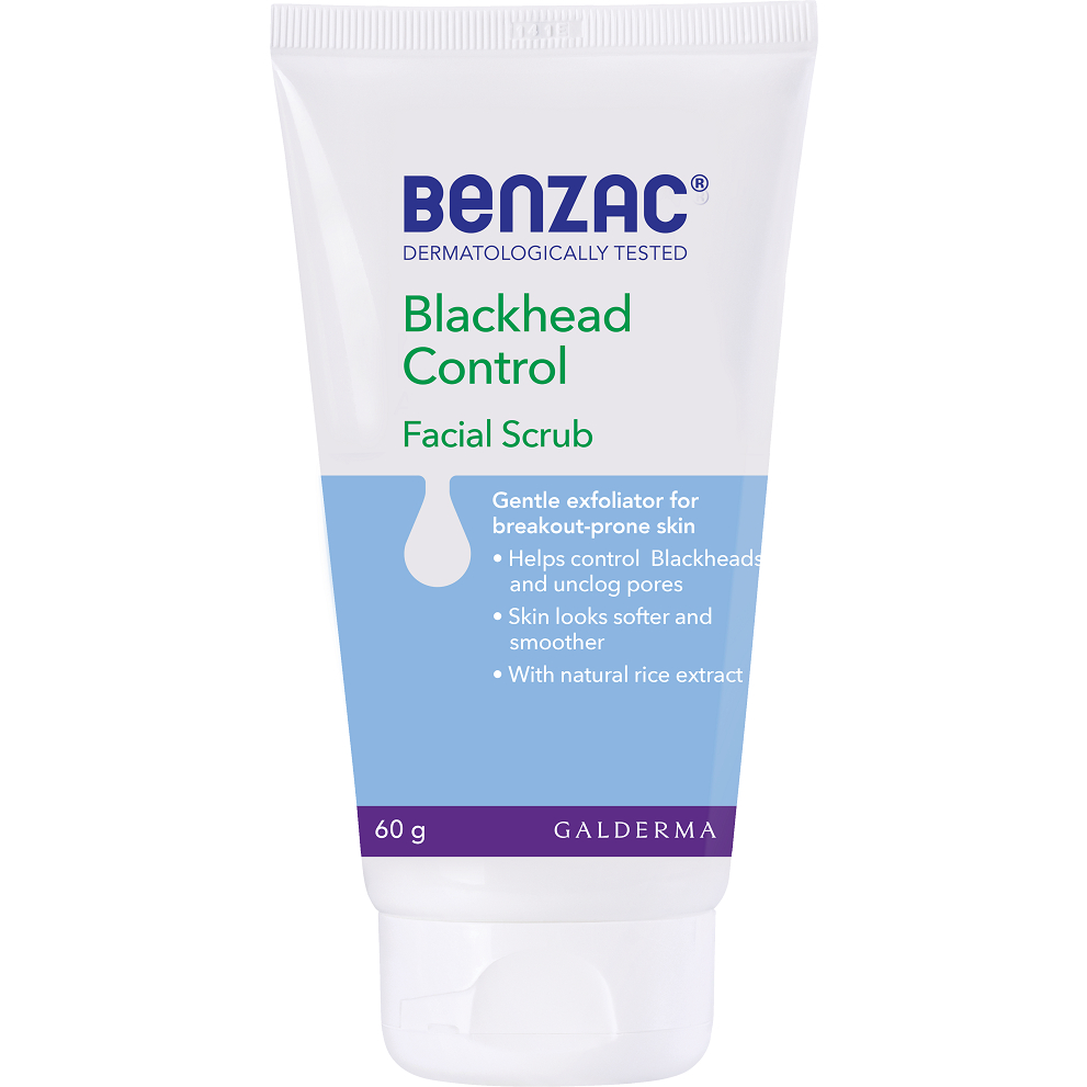 BENZAC Blackhead Control Facial Scrub 60g (Gentle exfoliator with natural rice extract for