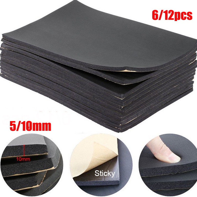 6pcs/12pcs 50*30cm Car Sound Insulation Foam Pad 5mm/10mm,Black Heat