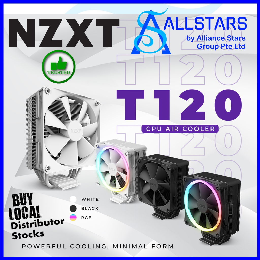 NZXT T120 CPU Air Cooler (4 Heat Pipes / 120mm Fan) (White non-RGB : RC ...