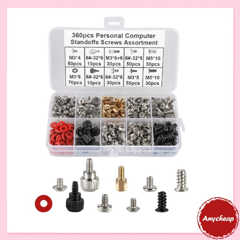 360PCS Personal Computer Screw,Pc Case Screws,Motherboard Standoffs for