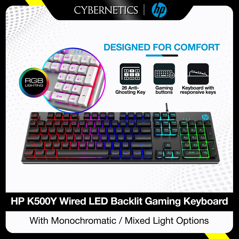 ( READY STOCK ) HP K500Y Wired Membrane Led Backlit Gaming Keyboard