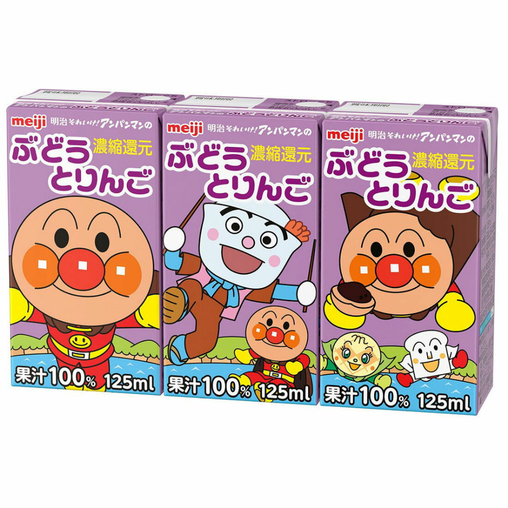 Meiji Anpanman Strawberry au lait Calcium, grapes and apples, mandarin