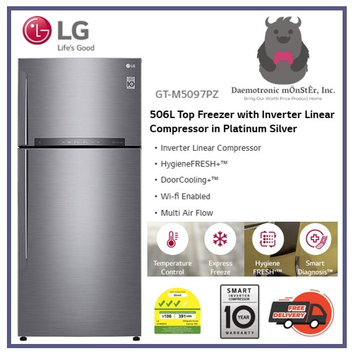 LG GTM5097PZ 2 Door Fridge 506L Top Freezer with Inverter Linear