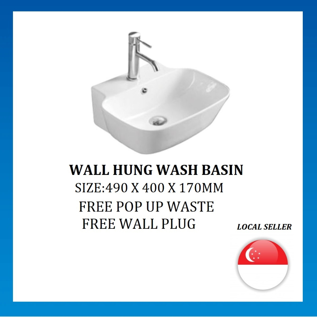 (SG stock) Wall hung/ Top mount white ceramic Wash Basin. New design ...