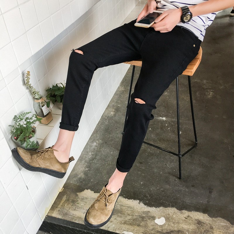 SG STOCK plain black jeans ripped Jeans | Shopee Singapore