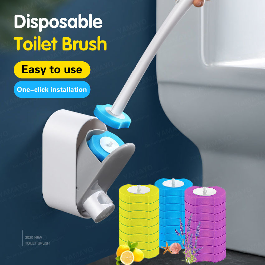 Disposable Toilet Brush with Holder and Refill Toilet Bowl Cleaner Rim Rimless Bathroom