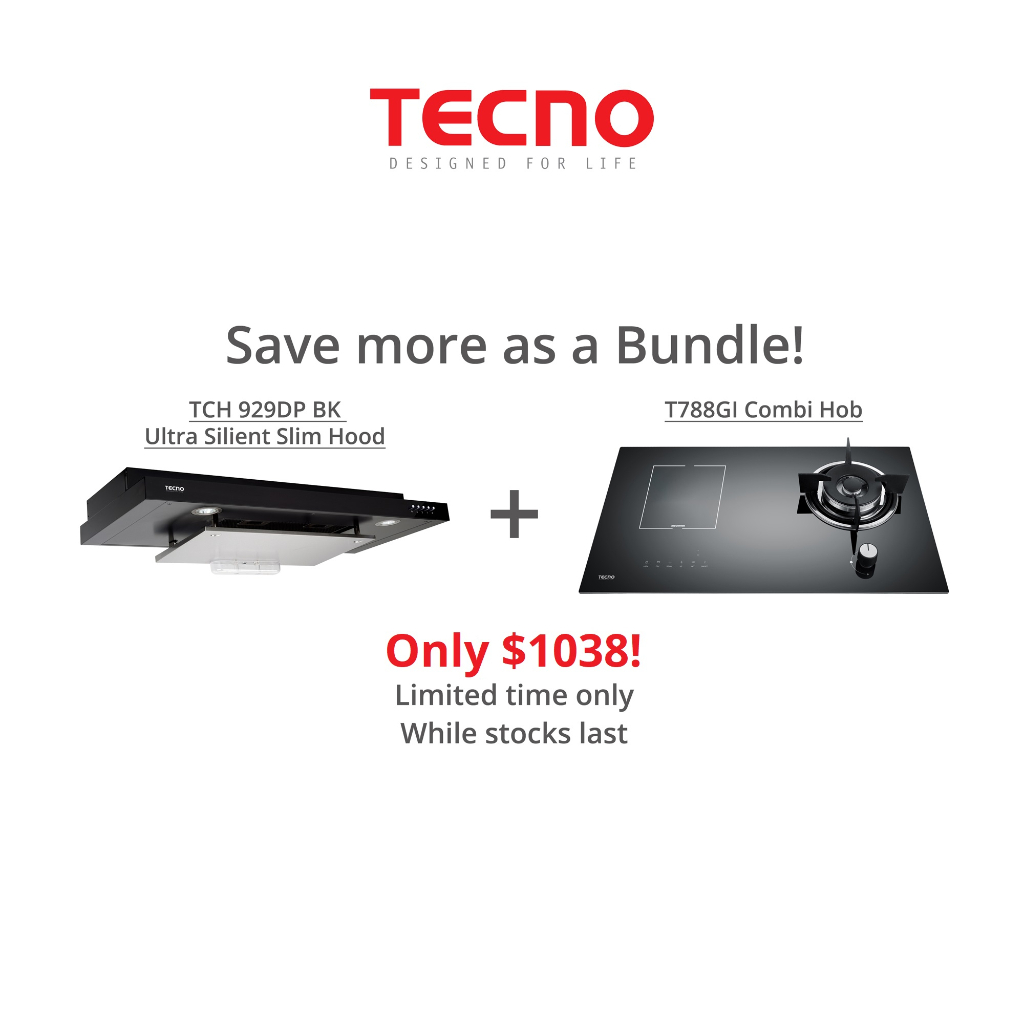 Tecno TCH929DPBK + T788GI Hybrid Hob Hood Package Deal Shopee Singapore