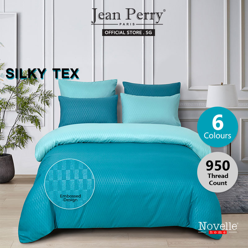 Novelle 950 TC Silky Tex Embossed Satin Bedsheet Set I Fitted Sheet I