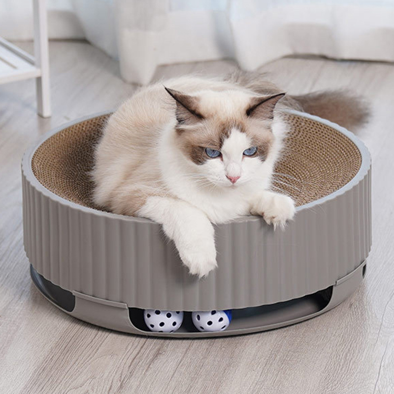 [SG Stock] Cat Round Scratch Board Large Scratching Bowl with Toy Bell