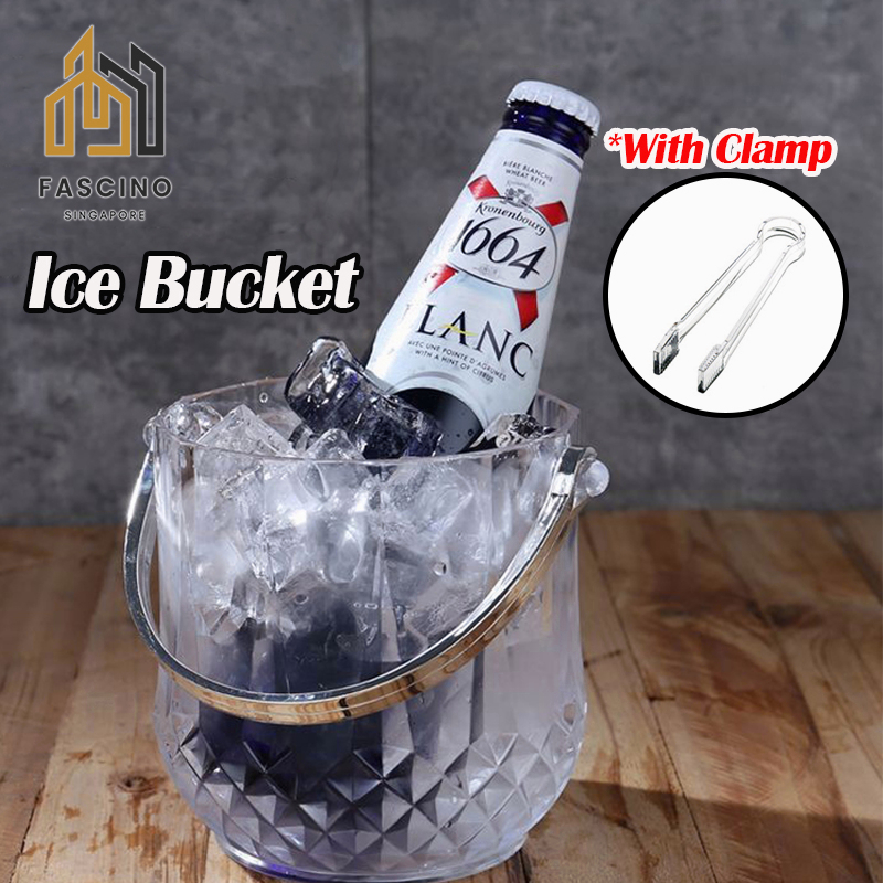 【SG】1L Acrylic Plastic Ice Bucket Champagne Beer Wine Ice Bucket with Handle and Ice Clamp