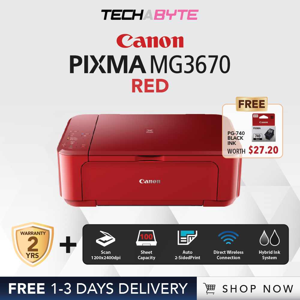 Canon PIXMA MG3670 Red Wireless Photo AllInOne with Auto Duplex