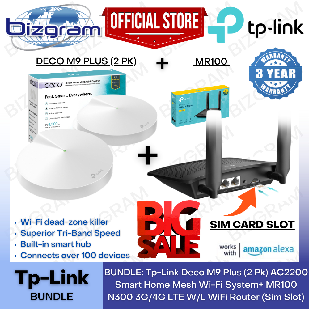 BUNDLE: Tp-Link Deco M9 Plus (2 Pk) AC2200 Smart Home Mesh Wi-Fi ...