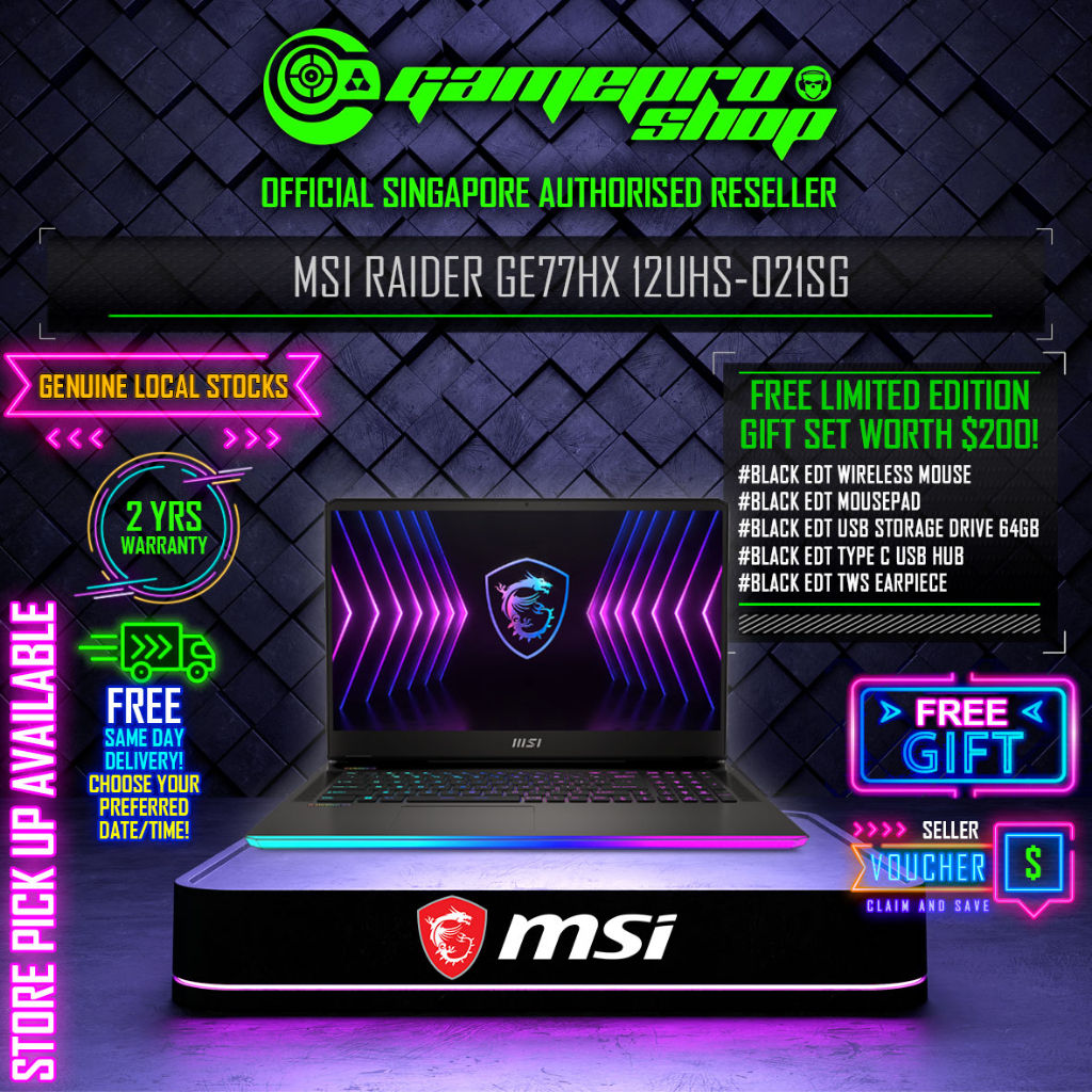 MSI Raider GE77HX 12UHS-021SG / i9-12900HX / RTX 3080Ti / 17.3″ UHD 4K IPS ( 3840 x 2160 ) / 120 Hz Refresh Rate / 2Y