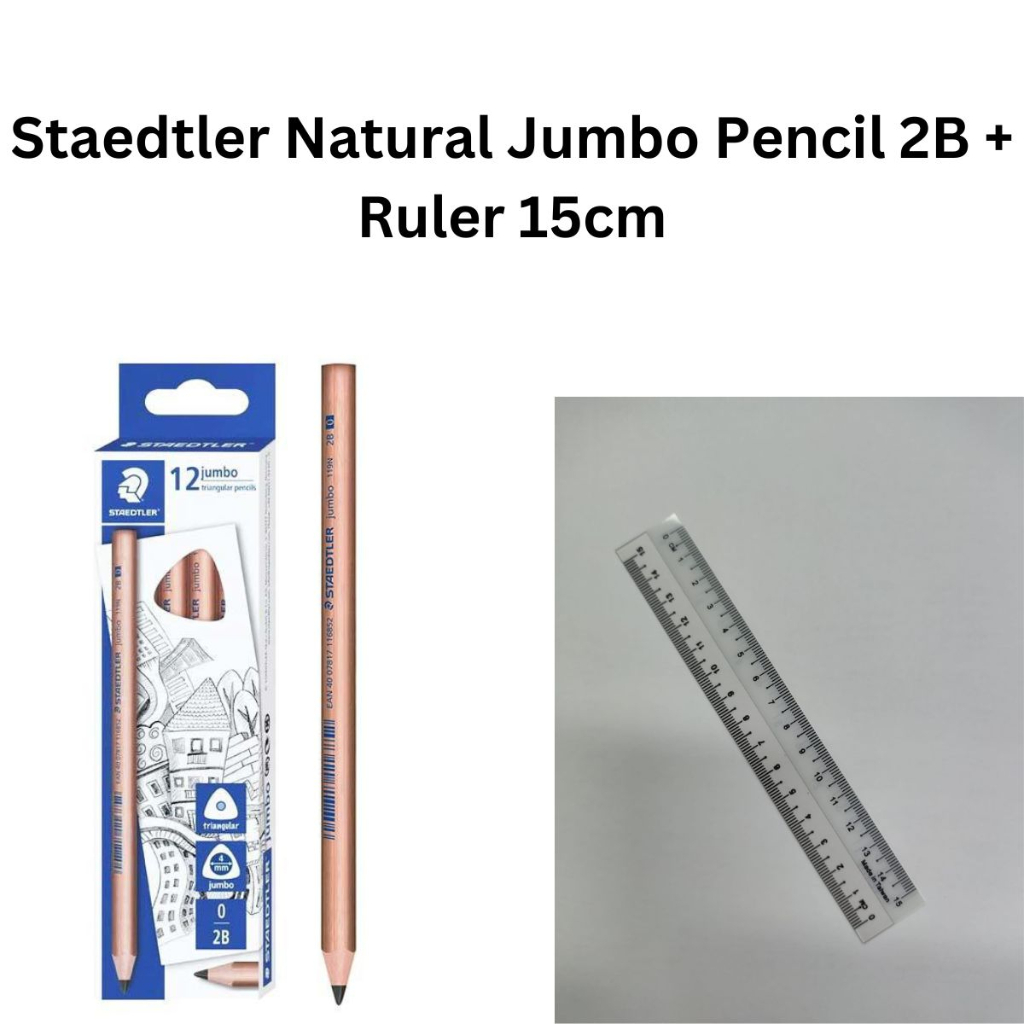 Staedtler Natural Jumbo Pencil 2B 12's 119N2B+ Ruler 15cm | Shopee ...