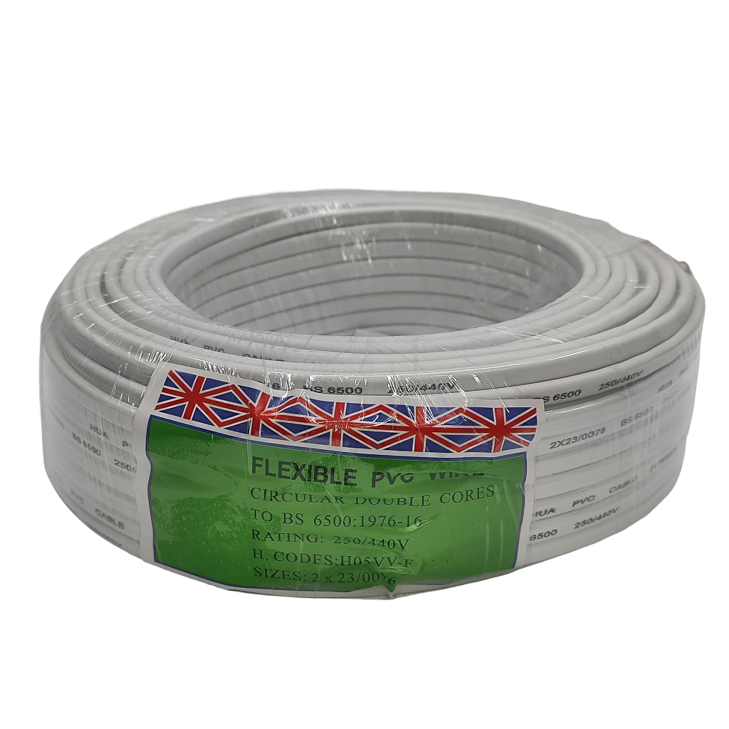 2 Core x 23/0076 (0.5mm) White Double PVC Flexible Wire Supply