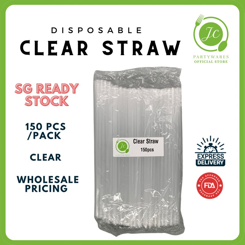 SG READY STOCK - (150 pcs) 9” Transparent Plastic Straw Disposable ...