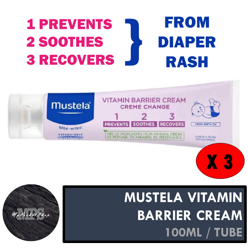 (BUNDLE OF 3) Mustela Vitamin Barrier Cream for Diaper Rash (100ml/Tube