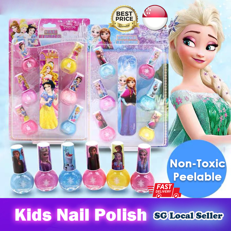 【SG Ready Stock】Kids Princess Nail Polish 6 Bottles Manicures Toy Set with Nail File★Non-Toxic√Peelable√Odourless√Frozen
