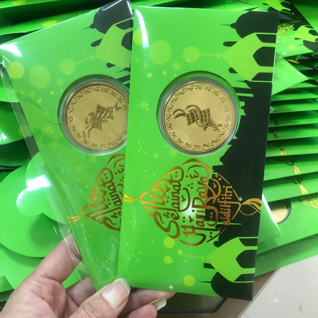 Sampul Duit Raya 2024 Hari Raya Envelope Green Packet Kerajang Emas 