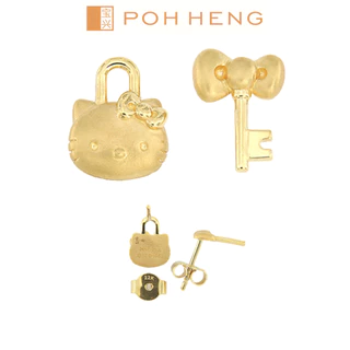 Poh Heng Jewellery Hello Kitty Lock & Key Earrings in 22K Yellow Gold