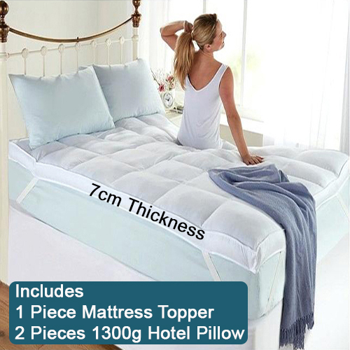 Luxury Mattress Toppers (7cm) + 2 Pieces 1300g Pillow. 5 Star Hotel