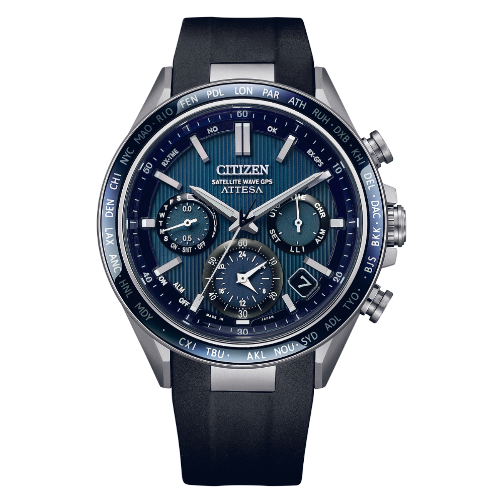 Citizen Eco-Drive Satellite Wave Chronograph Blue Dial Black Strap Men ...