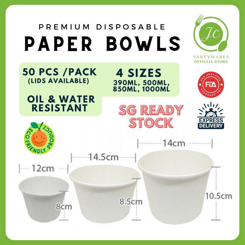 SG READY STOCK - Thick Quality Disposable Paper Bowl with Lid (White ...
