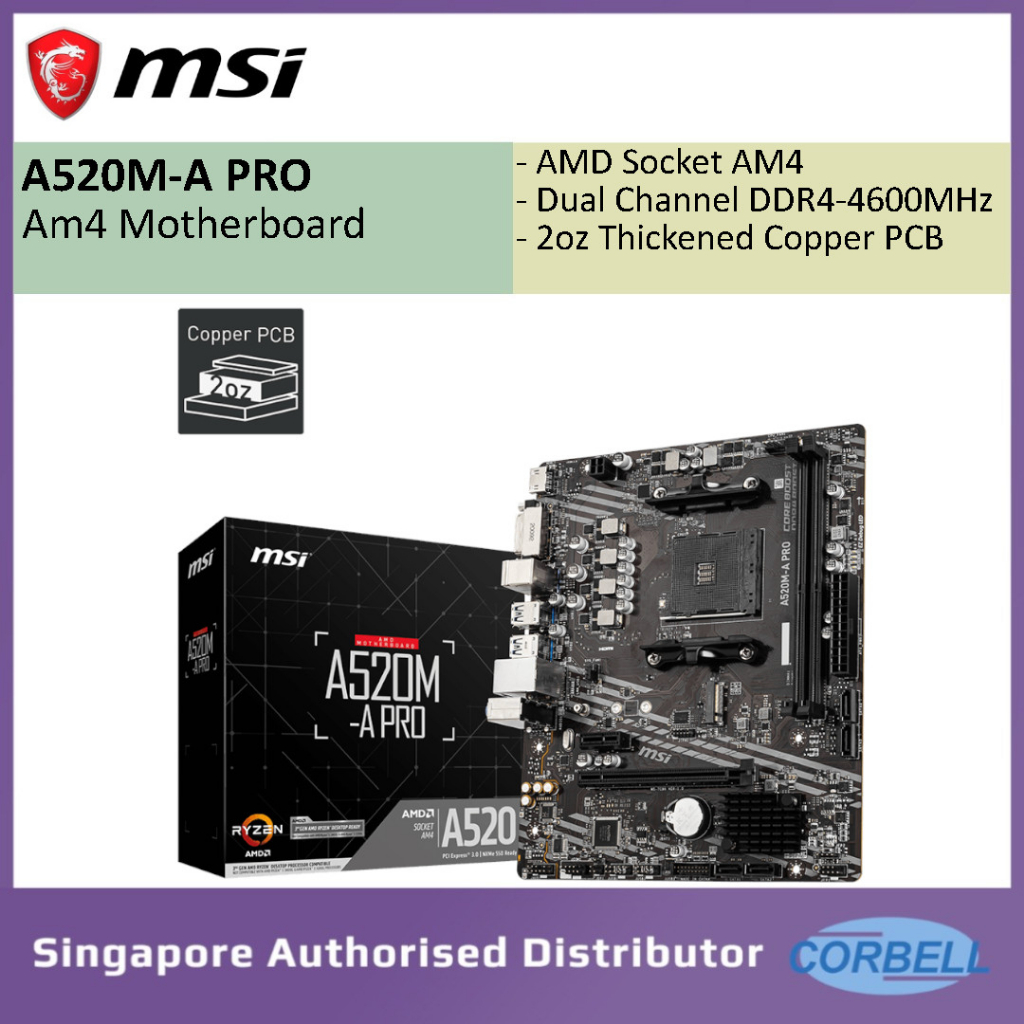 MSI A520M-A Pro AM4 MATX Motherboard AMD Ryzen | Socket AM4 | DDR4 ...