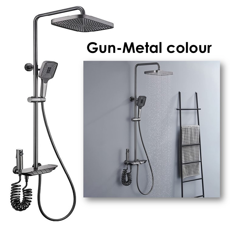 Luxury Piano Thermostatic Bathroom Shower Sets Grey Wall mounted Brass