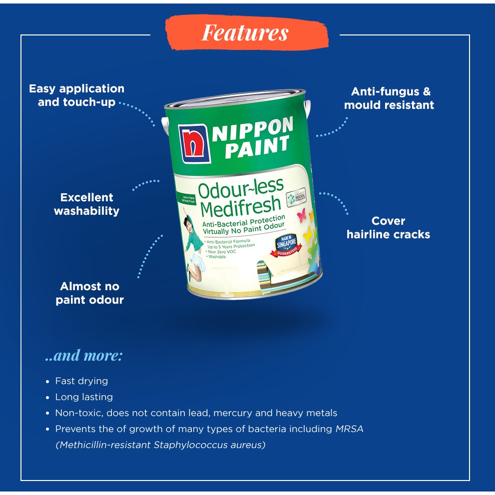 Nippon Paint OdourLess Medifresh Most Popular and Bright Colors Shopee Singapore