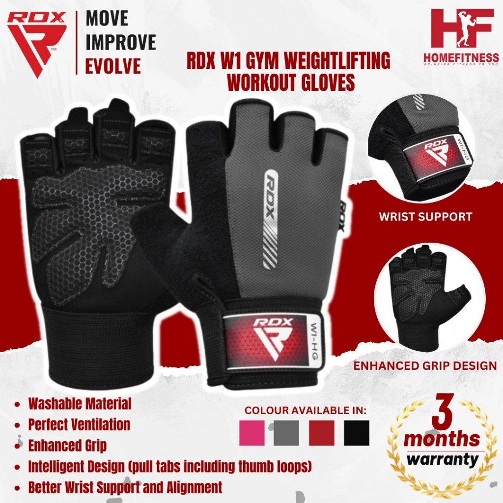 RDX Gym Weightlifting Workout Glove in Black/Grey/Pink/Red w 3 Months
