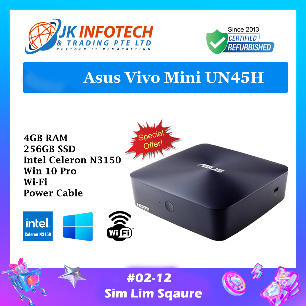 Asus VivoMini UN45H (N3150) Tiny PC (Refurbished) | 4 GB RAM | 500 GB HDD | Intel Celeron N3150 | HDMI,VGA Support