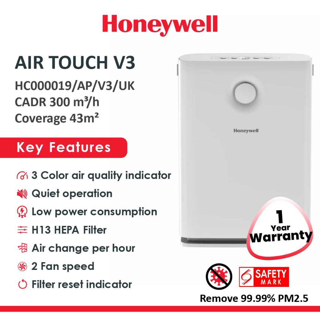 Honeywell Air Touch V3 Indoor Air Purifier. PreFilter, H13 HEPA Filter