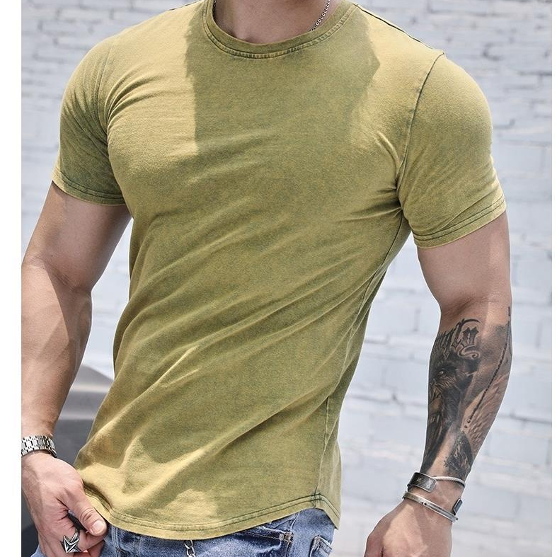 Short Sleeve Men Summer New Style Washed Distressed Breathable Slim-Fit ...