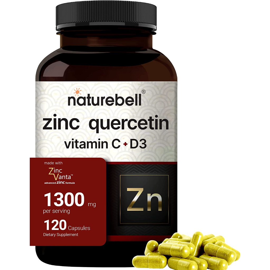 Zinc Quercetin 50mg (Zinc Supplement with Vitamin C), 180 Capsules