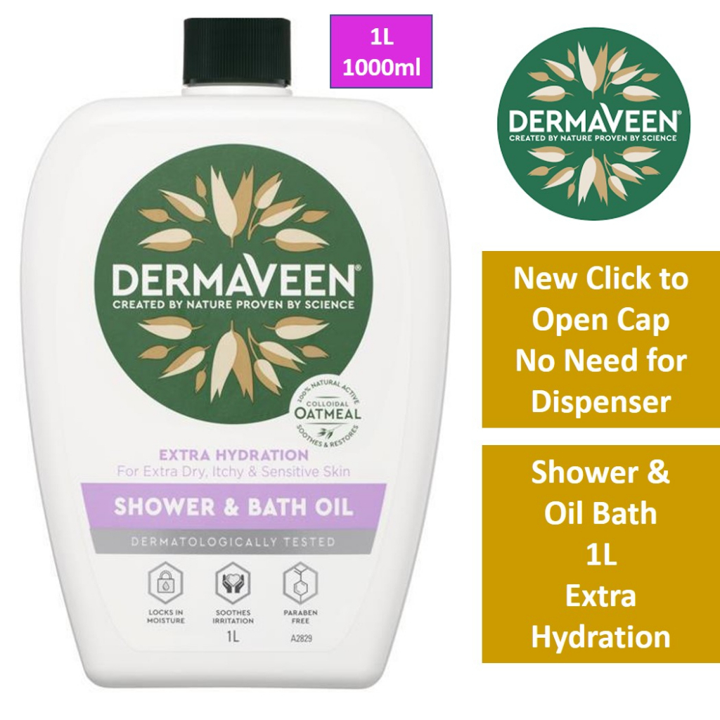 DermaVeen Extra Hydration Shower & Bath Oil 1L for Extra Dry, Itchy