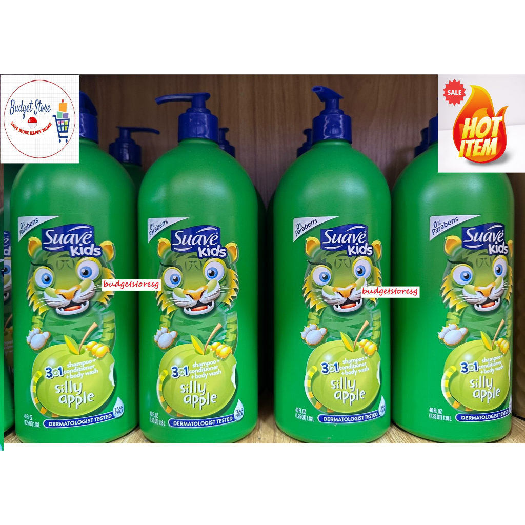 Suave Kids 3 in 1 Shampoo + Conditioner + Body Wash Silly Apple 40 oz