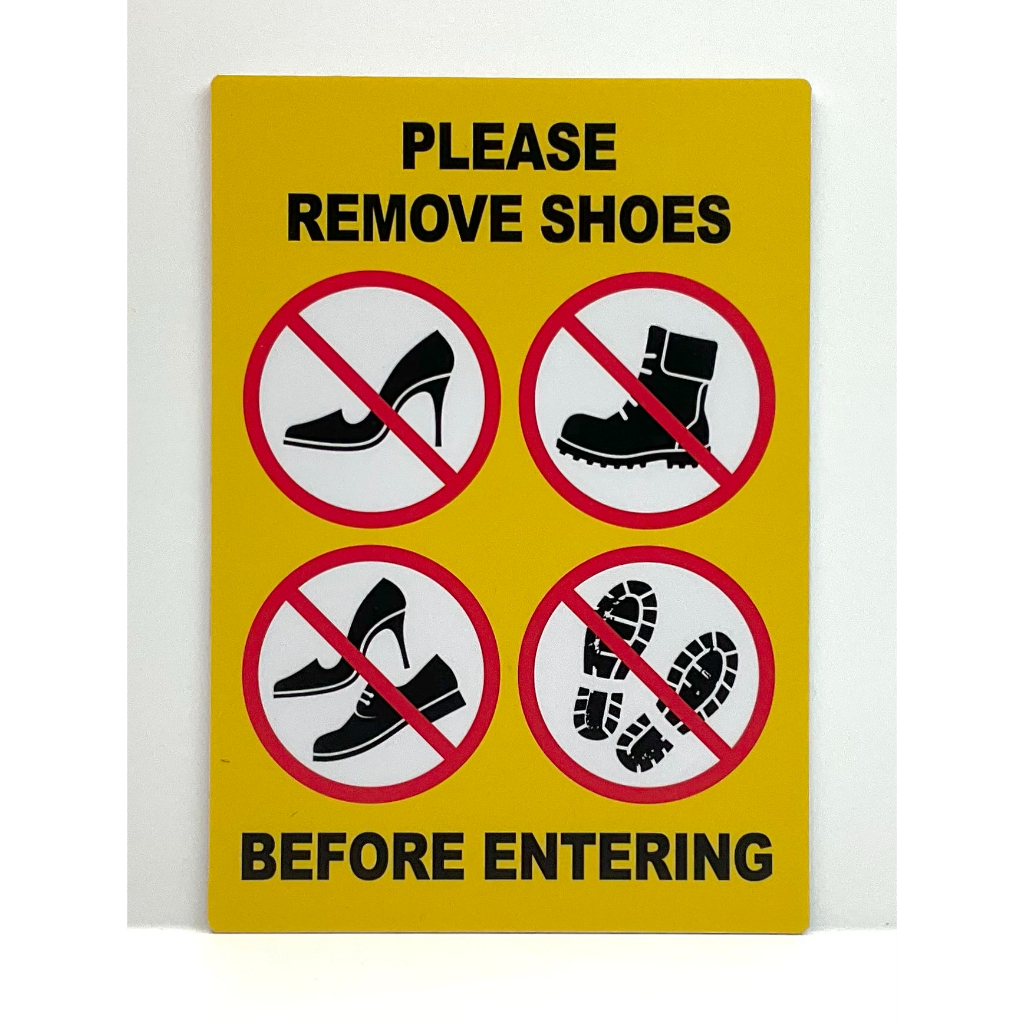 Please remove shoes before entering signage 210mm x 148mm shopee