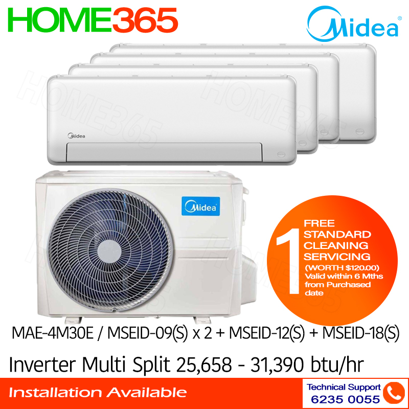 Midea Inverter MultiSplit AirCon MAE4M30E/MSEID09(S) x 2 + MSEID12