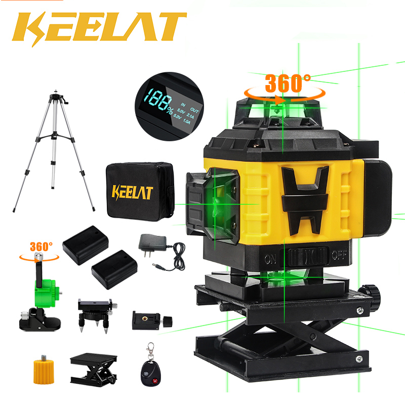 KEELAT SG 12Lines/16Lines Adjustable Laser Level 360° Rotary Cross Auto Measuring Self Leveling Tool Set Remote Control