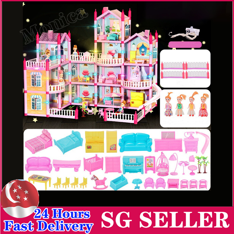 DIY Toy Plastic Handmade Doll House Girl Children's Play House Assembling Mini Villa Set Princess Castle House