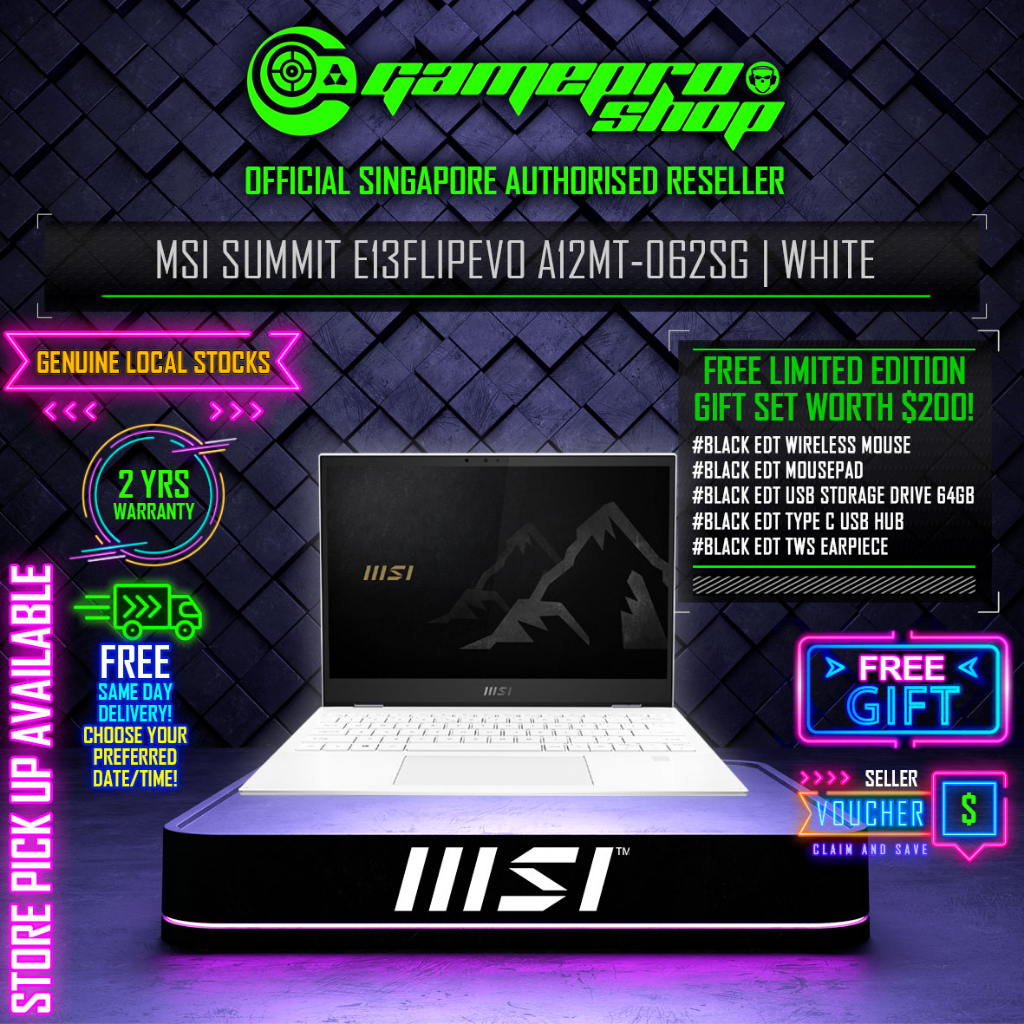 MSI Summit E13 Flip Evo A12MT-062SG Pure White Laptop / i5-1240P / 1TB SSD / 13.4 FHD 120Hz / W11 / 2Y
